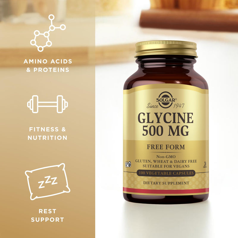 Solgar Glycine 500 mg - 100 Vegetable Capsules - Non-GMO, Vegan, Gluten Free, Dairy Free, Kosher - 100 Servings