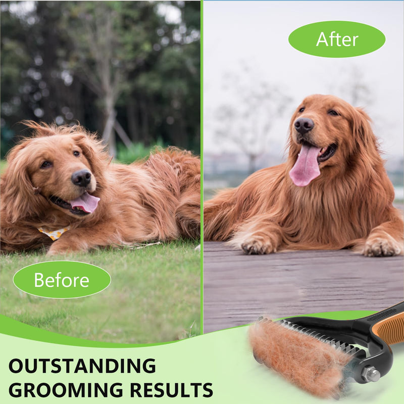 Deshedding Dog Brush for Shedding - 2-in-1 Professional Undercoat Rake and Furminator for Dogs | Shedding Control for Long-Haired Dogs and Cats, Deshedding Tool, Knot Removal,Orange Orange - BeesActive Australia