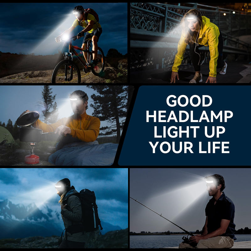 Led Headlamp Rechargeable, Headlight Headband Light Lumen with Red Motion Sensor Battery Powered, 230° Wide Beam Super Bright Head Lights for Forehead, Running Headlamp for Camping, Working(2Pack) 2PCS A