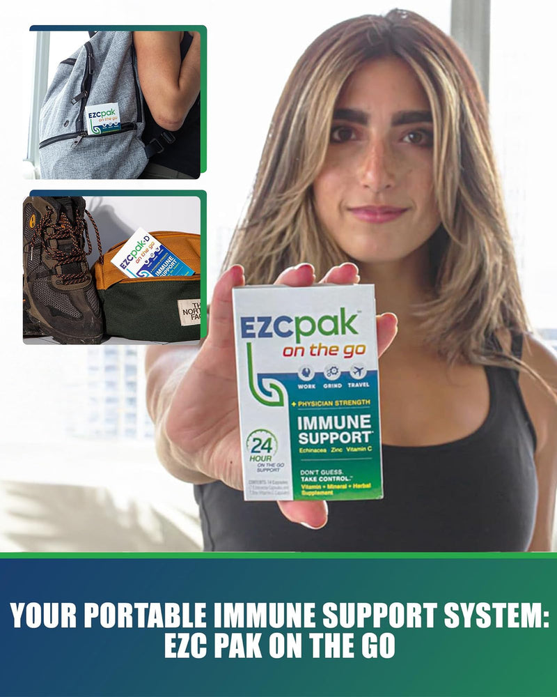 EZC Pak On The Go Immune System Booster with Echinacea, Vitamin C, Zinc | Immune Support Supplement, Travel-Friendly Packaging, Physician Formulated, Vegetarian, Gluten-Free 1 Count (Pack of 1)