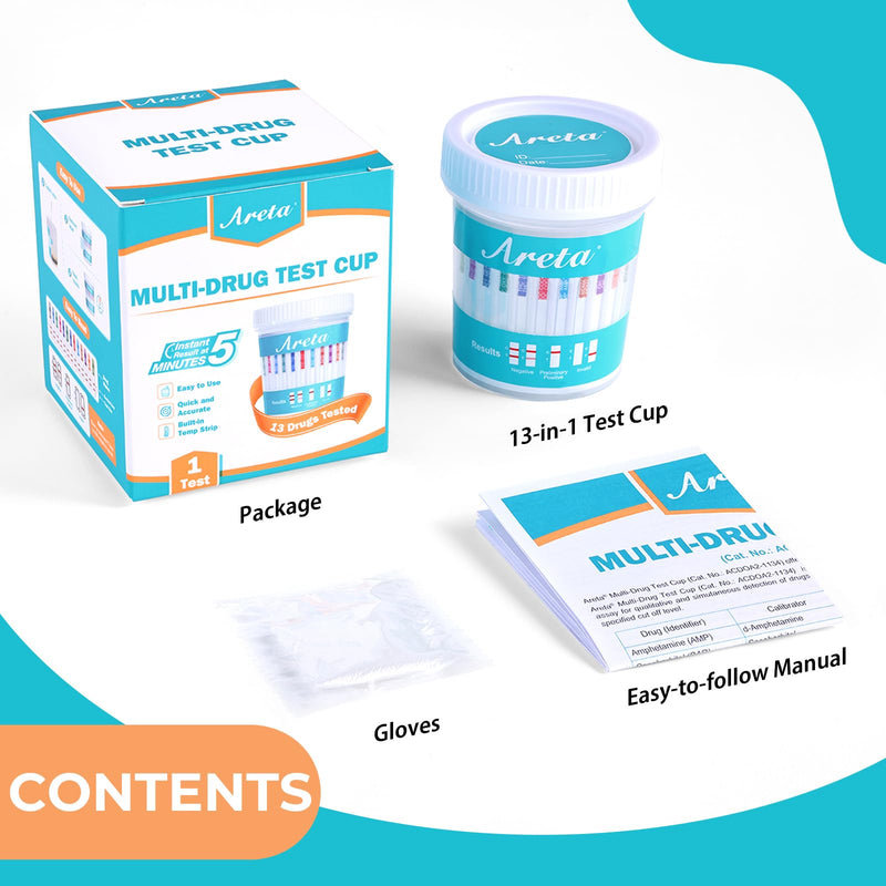 Areta Multi-Drug Test Cup: 13 Panel Urine Drug Test Kit for THC, AMP, BAR, BUP, BZO, COC, MDMA, MET, MTD, OPI, OXY, PCP, TCA, Instant Home Drug Screen Test-#ACDOA2-1134 (1 Pack) 1 Count - BeesActive Australia