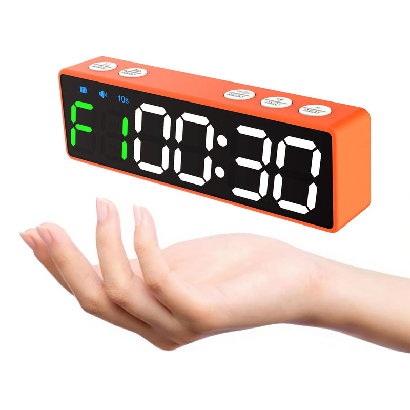 Mini Portable Gym Timer Clock, Large LED Digital Display Screen, Powerful Magnet, Powerful Battery, Count up/Down, Stopwatch, Exercise Interval Timer, Eight Fitness Modes, Suitable for Home and Gym Orange