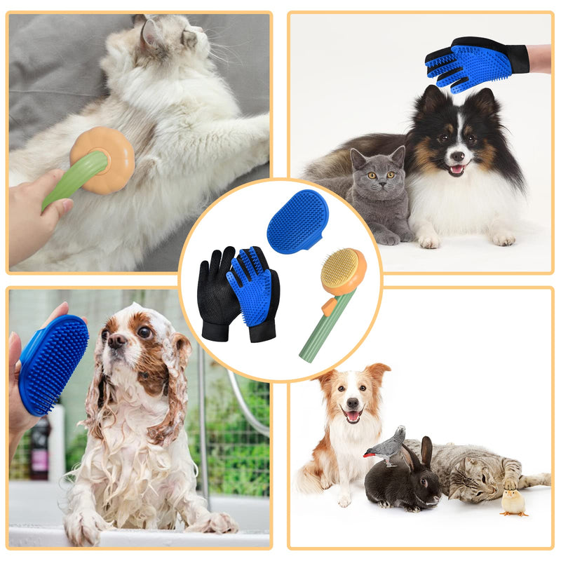 Cat Grooming Glove Brush,Self-Cleaning Slicker Pet Brush for Short and Long Haired Pets,Dog Bath Brush for Shedding and Grooming,Removes Loose Hair and Tangles,Promote Circulation Pumpkin-Green - BeesActive Australia