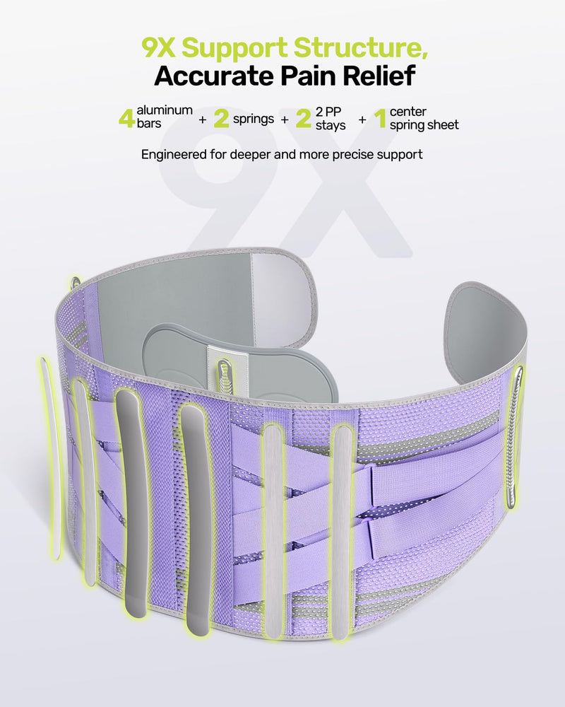 Rakiie Back Brace for Lower Back Pain Women with 9X Support System, Ergonomic Lumbar Support for Pain Relief, Breathable Mesh Design with 3D Silicone Pad for Sciatica, Sciatica,Purple Size L (Waist: 35.8"-43.7") Purple Large(Waist: 39.4"-45.3") - BeesActive Australia