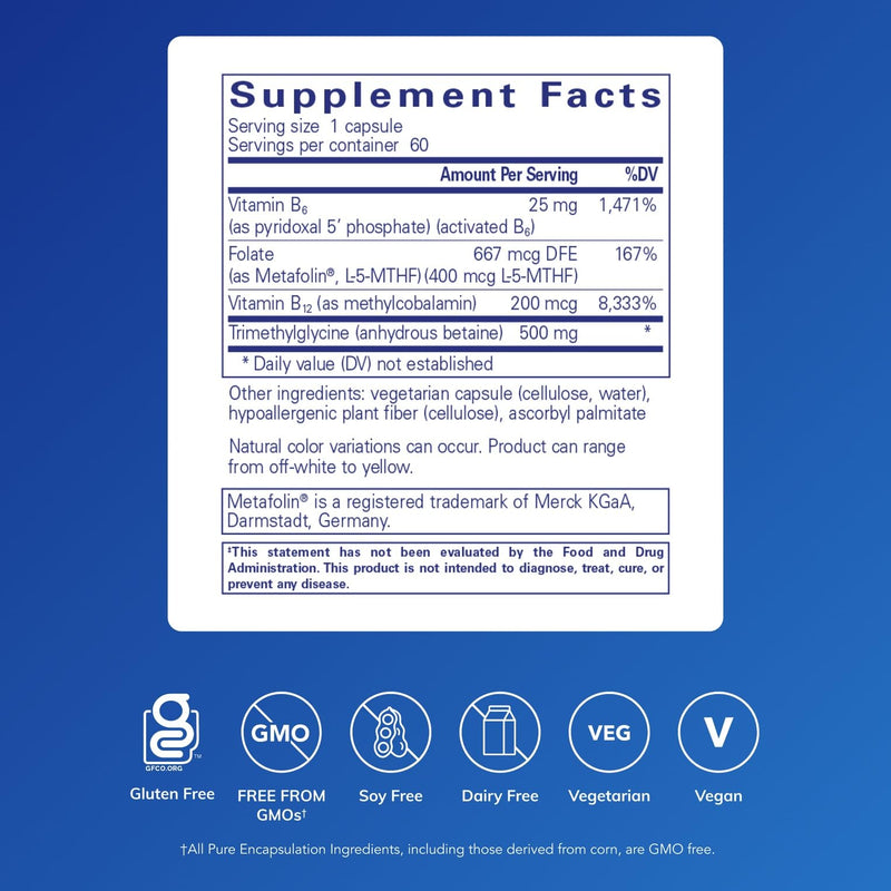 Pure Encapsulations Homocysteine Factors, 60 Capsules | Supplement to Support Normal Homocysteine Levels and Cardiovascular Health* 60 Count (Pack of 1)