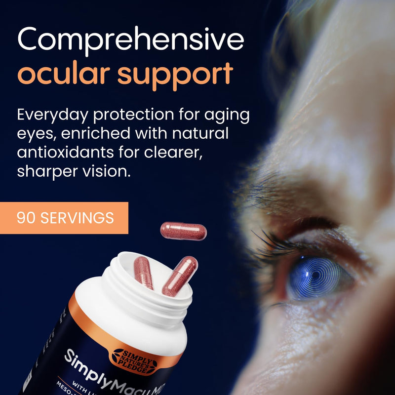 Simply Nature's Pledge Macu MD | Eye Vitamins | 3-Month Supply with Lutein, Zeaxanthin, Meso-Zeaxanthin, Astaxanthin & Bilberry Extract | Advanced Macu Health Vision Support 90 Count (Pack of 1)
