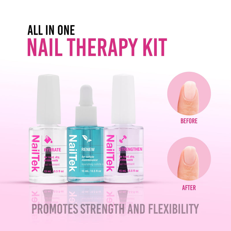 Nail Tek Therapy Kit – Nail Repair for Damaged Nails, Hydrate, Renew & Strengthen Nails Treatment, Made in USA, 0.5 fl oz each Pink