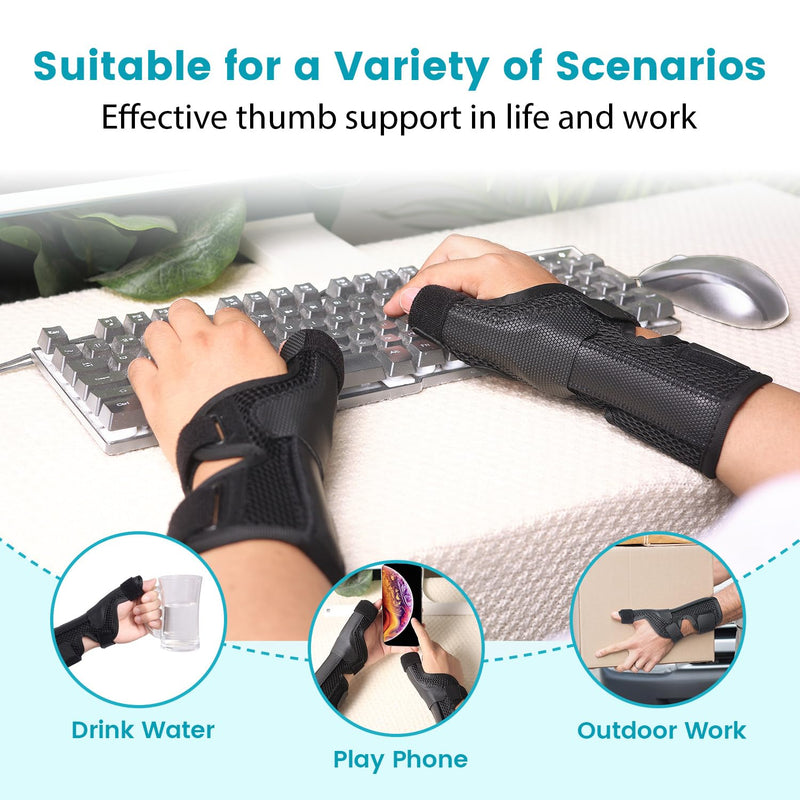 DrFinger Thumb Brace Spica Splint for Right & Left Hand, De Quervain's Tenosynovitis Splint, Breathable Wrist & Thumb Stabilizer, for Trigger Thumb, Arthritis, Tendonitis, Men and Women -Black (L/XL) L/XL Black
