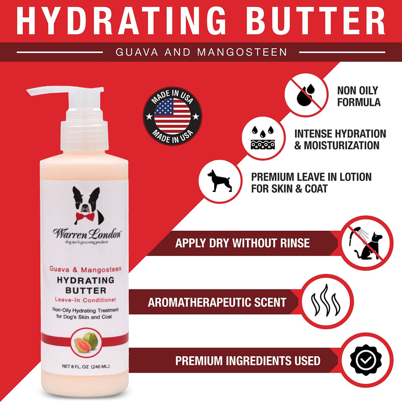 Warren London Hydrating Butter Leave In Pet Conditioner for Dogs | Lotion Skin and Coat Aloe Puppy & Dog Hair Detangler, Dry Skin, Fur Dandruff Use After Shampoo Bathing Made in USA Guava 8oz Guava - 8oz - BeesActive Australia