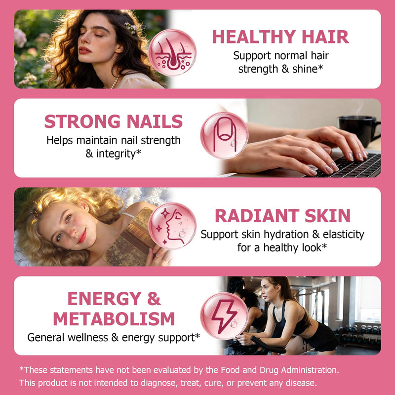 Pure Biotin 10000mcg Liquid Drop Hair Skin & Nails Vitamins Support | w. Biotin Collagen Keratin Hyaluronic Acid Saw Palmetto Bamboo, Biotin(Vitamin B7）Complex for Hair Growth & Cellular Energy