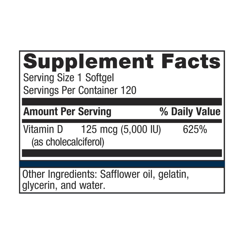 Metagenics D3 5000 - for Immune Support, Bone Health & Heart Health* - High Potency Vitamin D - Non-GMO - Gluten-Free - 120 Softgels - BeesActive Australia