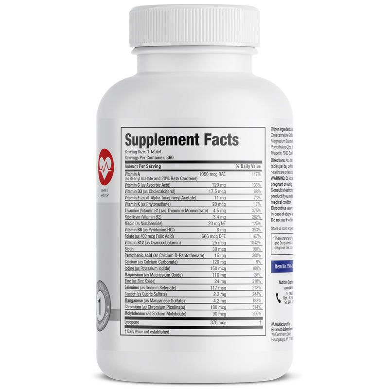 Bronson ONE Daily Mens 50+ Complete Multivitamin Multimineral, 360 Tablets | Once-Daily, Targeted Nutrition For Active Men Over 50, Non-GMO, Gluten-Free, Soy-Free 360 Count (Pack of 1)