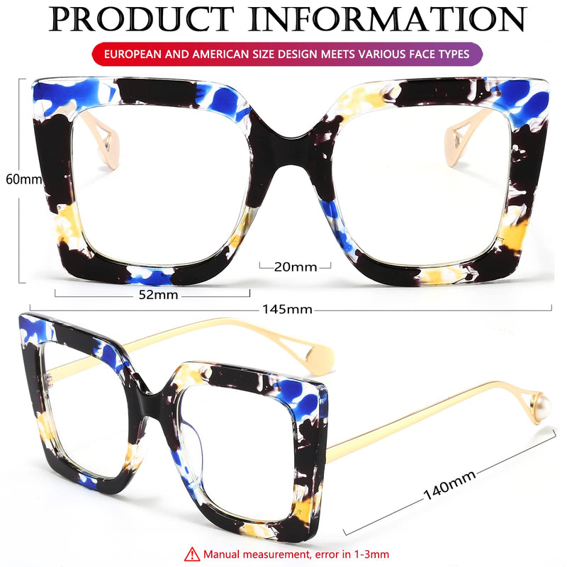 AIEYEZO Oversized Blue Light Glasses for Women, Anti Fatigue Prevent Headache Computer Eyeglasses Flower - BeesActive Australia