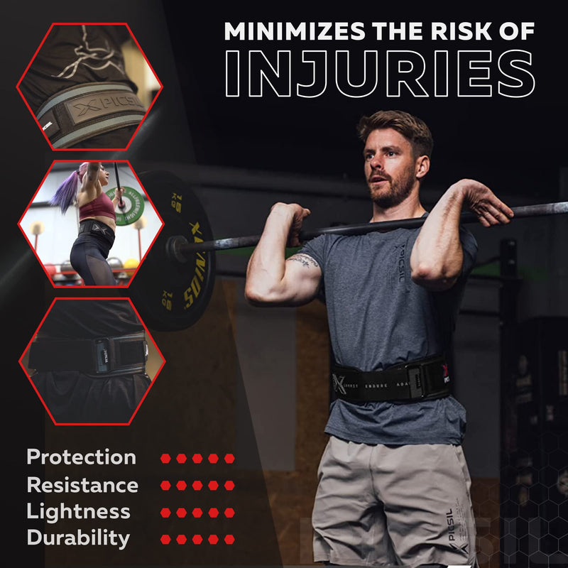 PICSIL - Weight Lifting Belt | Core & Back Support | Customizable with Patch Space | Ideal for Cross training, Squats & Barbell Exercises | Strength Belt for Women and Men | Size Small S Black