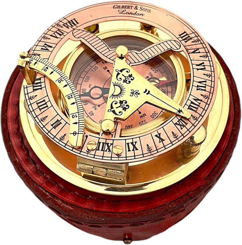 Personalized Engraved Antique Brass & Copper Sundial Compass, Sundial Clock in Leather Box Gift Sun Clock Ship Replica Watch - BeesActive Australia