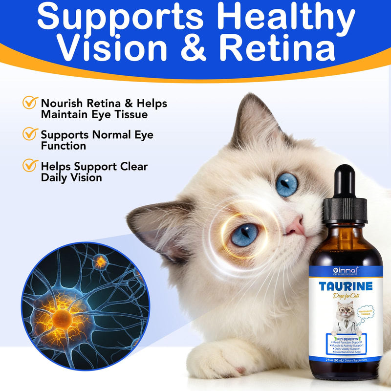 Taurine for Cats, Taurine Supplement for Cats Liquid Drops 60ml, Natural Amino Acid Cat Supplements - Heart, Vision Health, Muscle & Activity Support for All Ages
