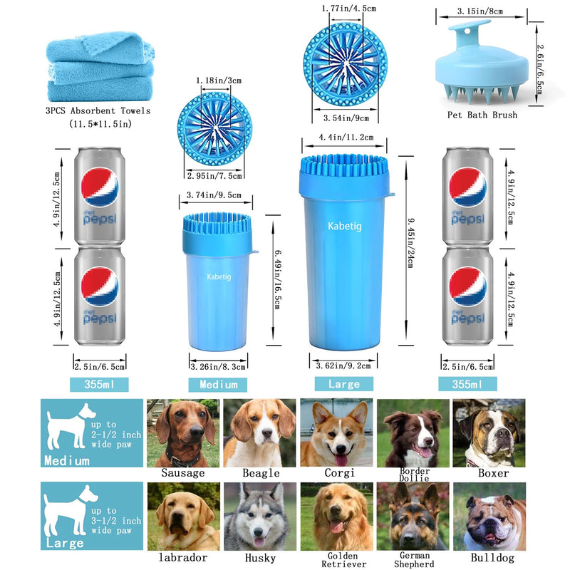 Large/Extra Large Dog Paw Washer for Dogs - Big Pet Foot Cleaner Cup with L/XL Size for Larger Breeds Large(3Towels&Brush) Blue - BeesActive Australia