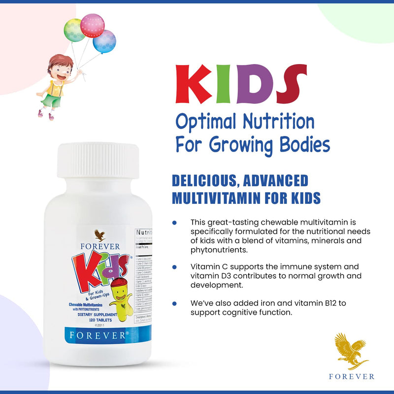 Forever Living - Kids Chewable Multivitamin - 120 Tablets (Pack of 2) | Contains Essential Vitamins, Grape Flavor, No Artificial Flavors, For Daily Children's Supplement Use