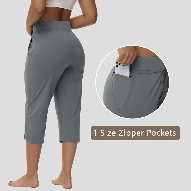 MIVEI Women's Swim Capris Long Shorts Quick Dry UPF 50+ Lightweight 2025 Swimming Pants with Zipper Pockets Dark Gray Large - BeesActive Australia