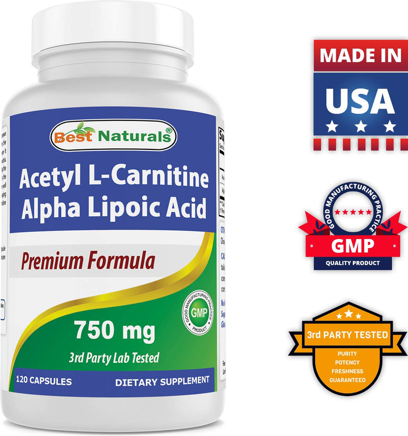 Best Naturals Acetyl L-Carnitine and Alpha Lipoic Acid 750 mg 120 Capsules (120 Count (Pack of 2)) 120 Count (Pack of 2) - BeesActive Australia