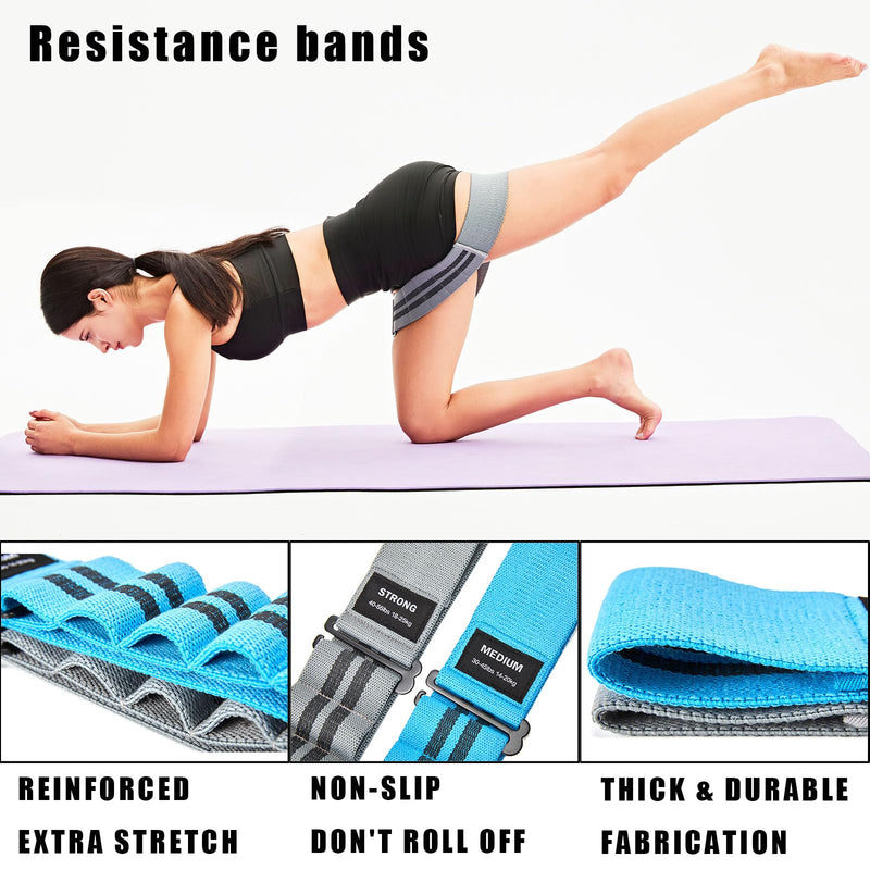 Adjustable Fabric Resistance Bands for Squats, Glutes & Legs – 5 Levels of Customizable Size, Width & Tension, Non-Slip Booty Bands for Men and Women, Pilates & Yoga Workouts(Medium) red blue