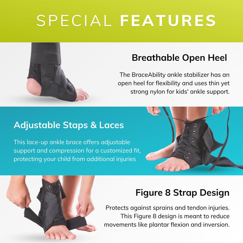 BraceAbility Lace Up Kids Ankle Brace - Pediatric Figure 8 Sprained Foot Support Wrap for Active Youth, Children in Sports, Basketball Protection, Gymnastics, Soccer, and Volleyball (XS) X-Small - BeesActive Australia