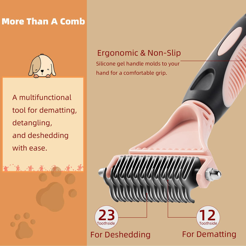 3PCS Cat & Dog Brush Set: Slicker & Deshedding Brush, Dematting Comb, and Bath Brush – Premium Grooming Tools for Shedding & Tangle-Free Fur (pink) pink - BeesActive Australia