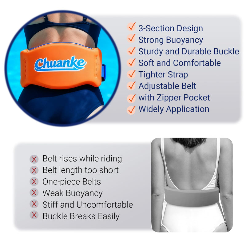 Flotation Swim Belt for Adults Adjustable 3 Section Buoyancy Belt with Quick-Release Buckle & Zippered Pocket for Pool Training, Aqua Jogging and Low Impact Aerobic Exercise in Water Large - BeesActive Australia
