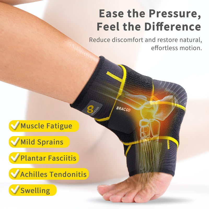 Bracoo 2 Pack Ankle Brace Compression Sleeve for Women & Men, Adjustable Ankle Support Strap for Sprained, Plantar Fasciitis, Pain Relief, Injury Recovery, Running, Workout, GYM, FS60 Black L/XL - BeesActive Australia