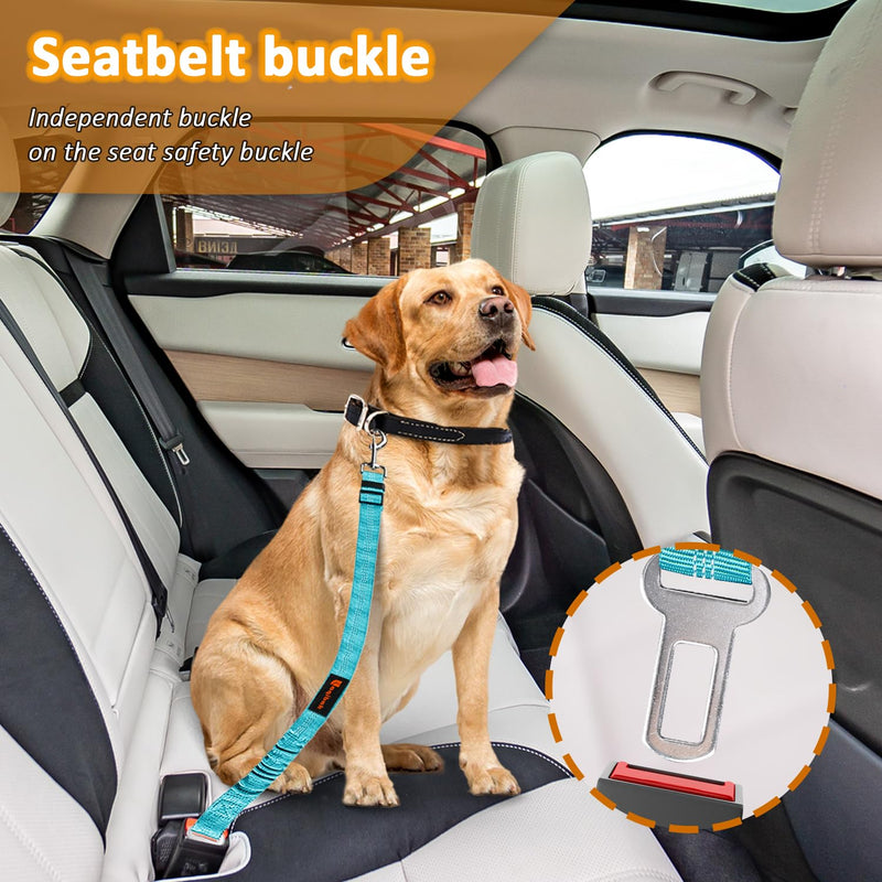Removable Dog Seat Belt Harness for Car, 3 in 1 Pet Dog Car Seatbelt Leash, Retractable Restraint Secures to Vehicle Headrest & Adjustable Reflective Bungee Dog Seatbelt Tether with Poop Bag Holder Black+Blue - BeesActive Australia