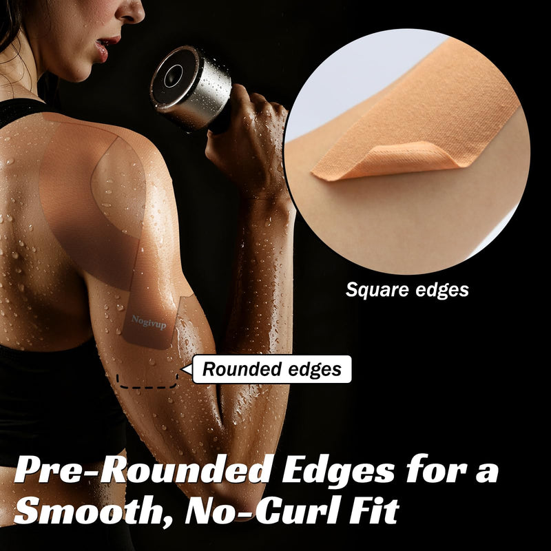 Kinesiology Tape – 2 Rolls Latex-Free Cotton Precut Strips, Elastic Waterproof Athletic Sports Tape for Muscle & Joint Pain Relief & Support (Beige, 2" Wide)