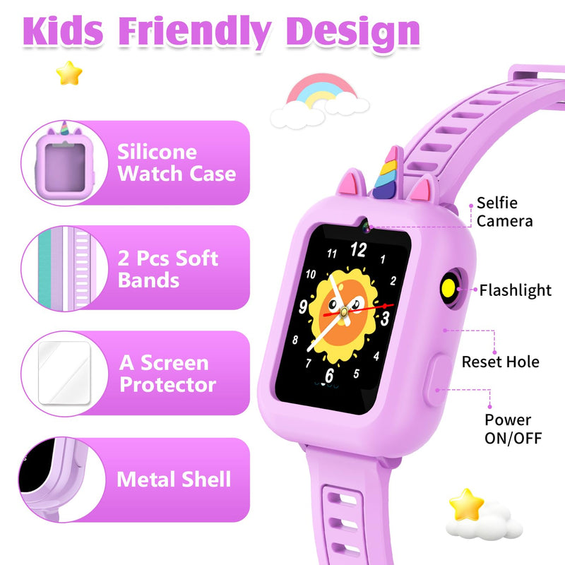 Smart Watch for Kids with 39 Games,Camera,Video,Music Player,Recorder,Alarm,Pedometer,Flashlight,Stopwatch,HD Touch Screen,Borthday Gift Toy for Girls Ages 3-12(Purple) purple