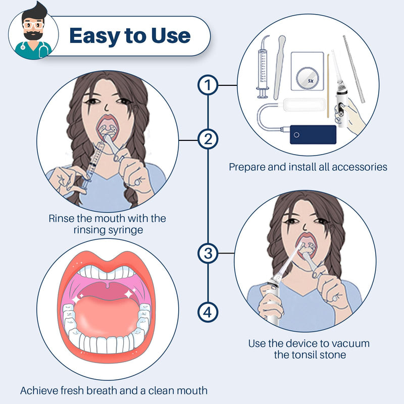 Voraiya Tonsil Stone Removal Kit, Electronic Vacuum Tonsil Stone Remover, 8 Suction Mode, Built-in LED Light, Fight Bad Breath, Oral Irrigator, Tonsil Cleaner, Tongue Scraper White - BeesActive Australia