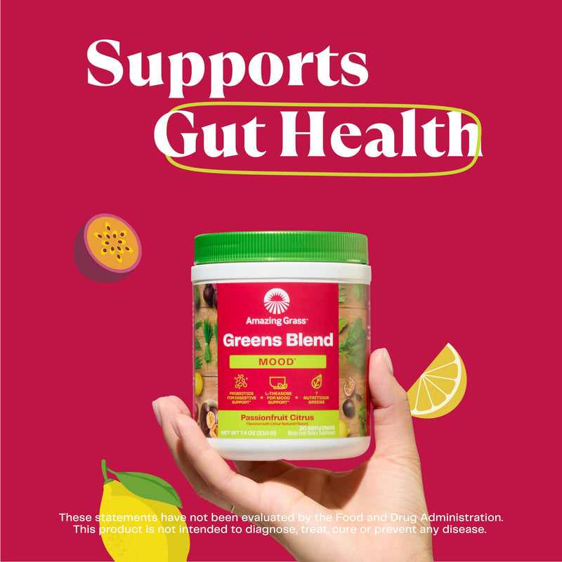 Amazing Grass Greens Blend Mood: Super Greens Powder Smoothie Mix for Mood, Relaxation & Stress Support with Organic Spirulina, Chlorella, Beet Root Powder, Digestive Enzymes & Probiotics, 30 Servings - BeesActive Australia