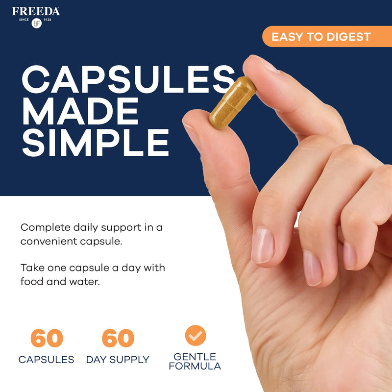 FREEDA Vitamin B Complex with Vitamin C & Zinc – 60 Capsules | Supports Energy & Metabolism with Active B12, Methylfolate, B1–B6, Biotin, Choline - Vegan, Kosher, SCD Legal 60 Count (Pack of 1)