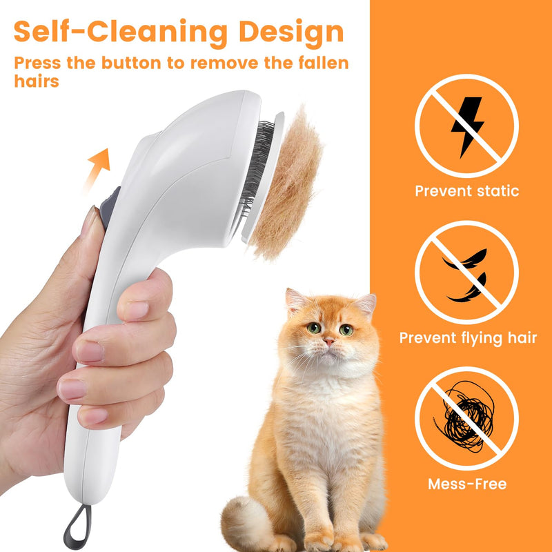 Cat Steam Brush, 3 in 1 Cat Brush for Shedding & Grooming Rechargeable, Water Brush for Cats & Dogs, Small Animal Hair Removal Comb Tool, Pet Self Cleaning Slicker Brush with Release Button White - BeesActive Australia