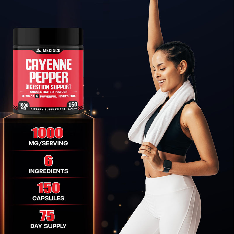 Mecisco Cayenne Pepper Capsules with Ginger Root, Beet Root, and Black Pepper and More - 150 Capsules - 6in1 150 Count (Pack of 1)