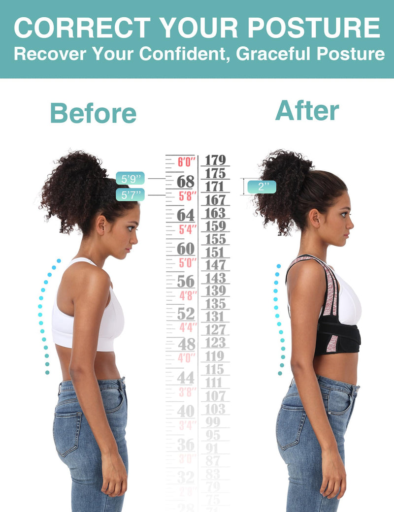 Posture Corrector for Women Men,BI-Straps Back Straightener - Bamboo Fiber Back Brace Posture Corrector - Instant Upper Back Pain Relief Pink M/L - BeesActive Australia