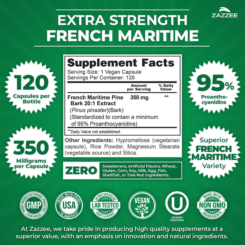 Zazzee Circulatory Support Bundle | French Maritime Pine Bark Extract Plus Extra Strength Horse Chestnut Supplement | Non-GMO Vegan & ISO Lab Tested (120 Servings Each)