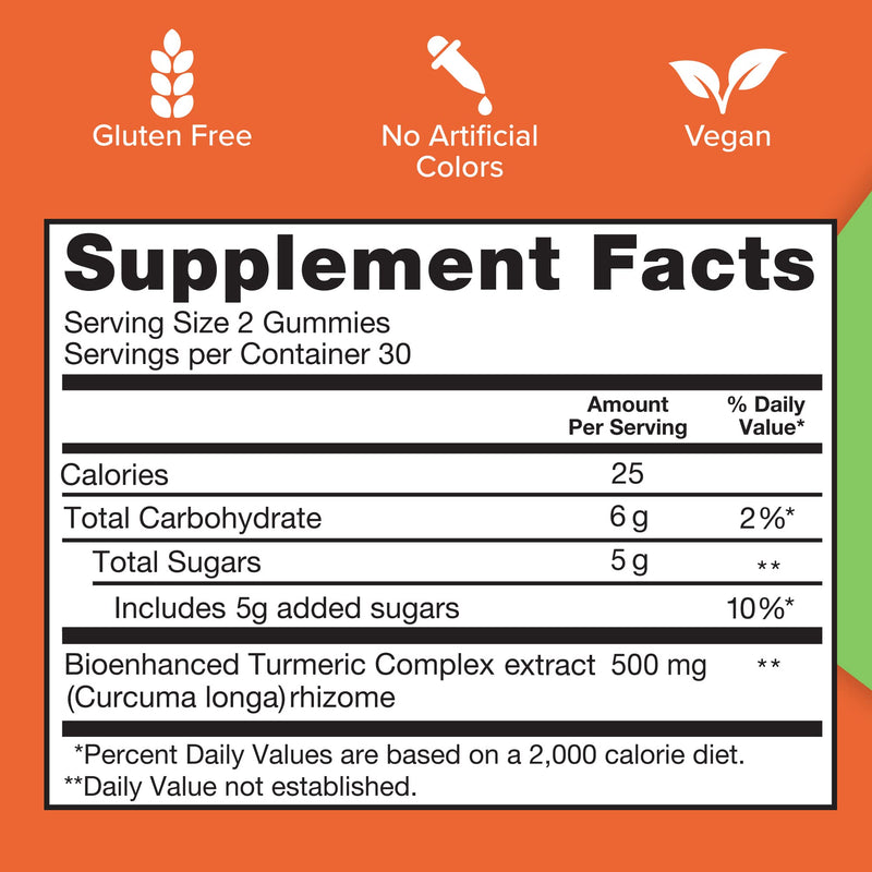 Qunol Turmeric Gummies, Gummy with 500mg Turmeric Curcumin, Joint Support Supplement, Ultra High Absorption Tumeric Curcumin, Vegan, Gluten Free, 2 Month Supply (60 Count, Pack of 2) Orange 60 Count (Pack of 2) - BeesActive Australia