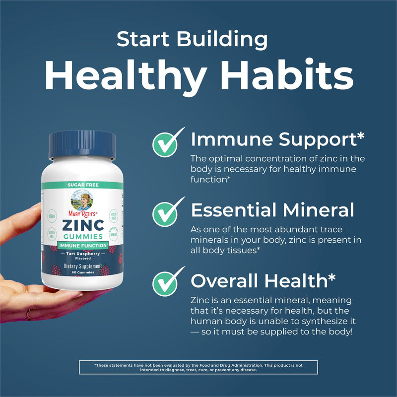 MaryRuth's Zinc Gummies, Zinc Supplements, Vegan, Pectin Based, 30 Servings | Essential Mineral, Pectin Based, Overall Health & Wellness, Vegan, Non GMO