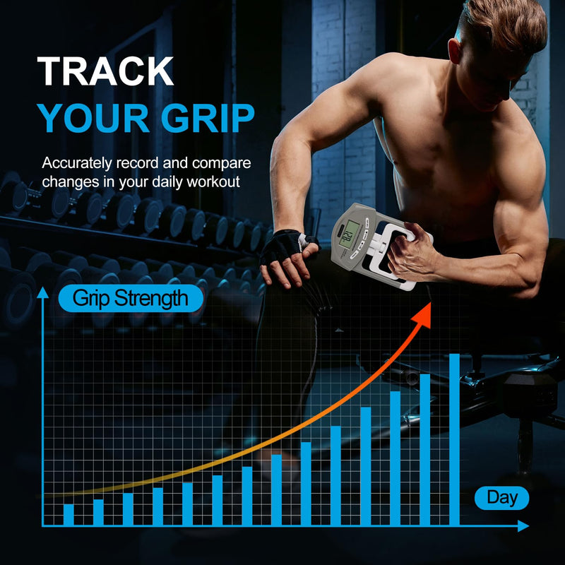 Handeful Grip Strength Tester Trainer - Dynamometer Handgrip Measurer Meter, Handheld Strengthener Exerciser for Sports, School, and Home Use gray with case - BeesActive Australia
