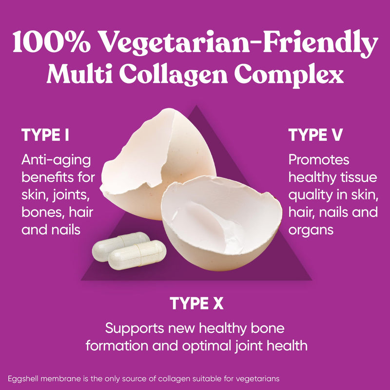 Eu Natural Vegetarian Collagen Pills for Women, 60 Capsules | Supports healthy skin, joints, hair - collagen capsules (Types I, V, X) with 9 plant-based superfoods, Biotin, Vitamins C & E