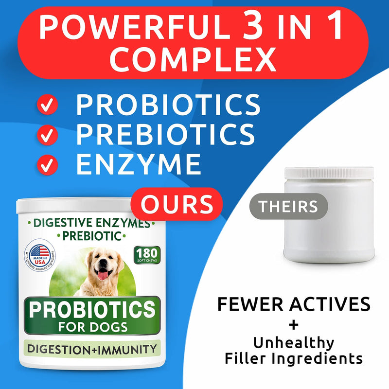 Dog Probiotics Chews + Omega 3 for Dogs Bundle - Gas, Diarrhea, Constipation, Upset Stomach Relief + Allergy and Itch Relief - Digestive Enzymes + Prebiotics + Omega 3 - Skin and Coat Support