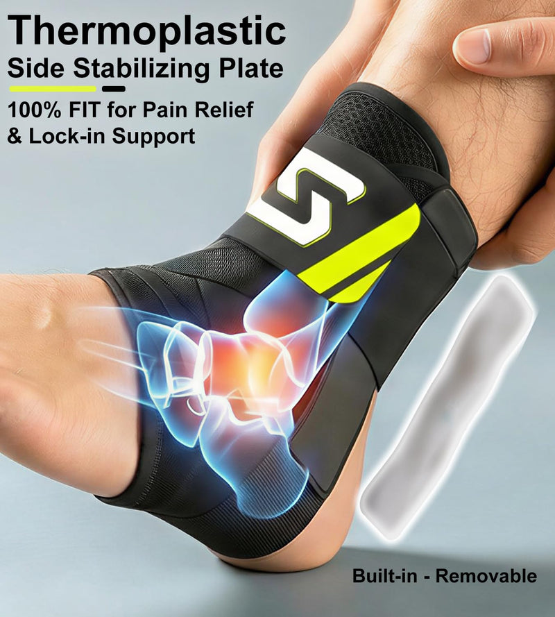 Quick Lace Up Ankle Brace for Sprained Ankle, Slim Fit Ankle Support Brace with Side Stabilizing Pads for Men & Women, Adjustable Ankle Stabilizer for Injury Recovery, Running, Sports, M-Support Plate of 1 M(Ankle:12"-13")