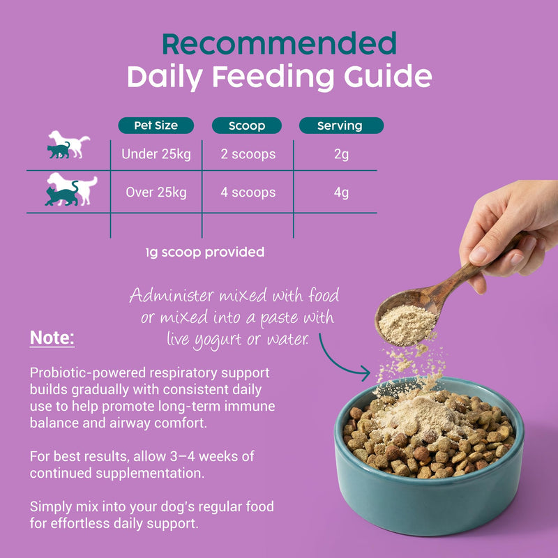 Respiratory & Gut Probiotic Powder for Dogs & Cats, 5 Billion CFU - 100g, Kennel Cough Medicine for Dogs, Lung, Immune & Breath Treatment, Dog Breath Freshener with Marshmallow Root & Thyme