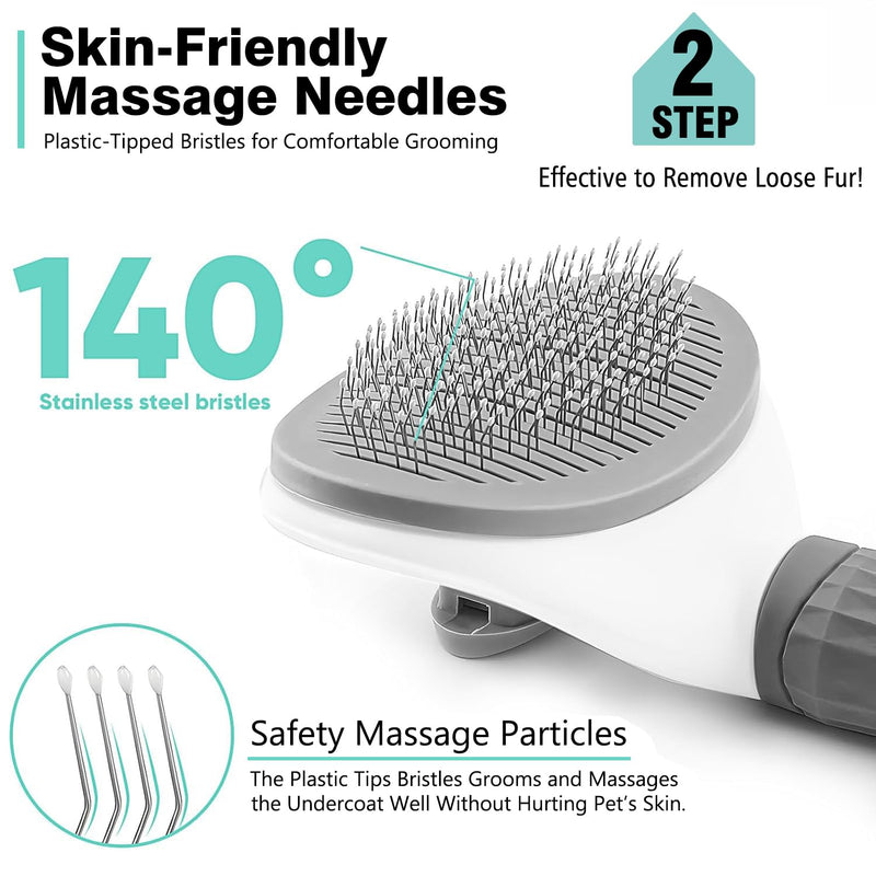 3PCS Dog Grooming Brush - Dog Brush for Shedding Massaging Bathing - Double Sided Shedding, Dematting Undercoat Rake - Self Cleaning Slicker Brush for Dogs and Cats with Long or Short Coats Grey-3Pcs - BeesActive Australia