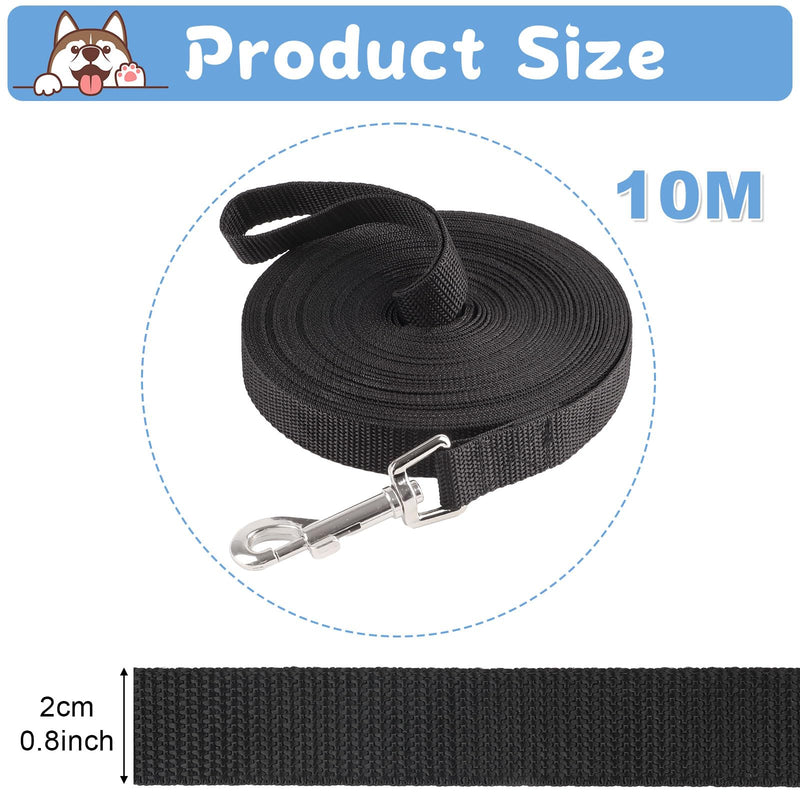 Towing leash 10m for dogs, long dog leash for training and outdoors, training leash for small to large dogs, robust nylon dog leash with hand strap and D-carabiner (black) black - BeesActive Australia