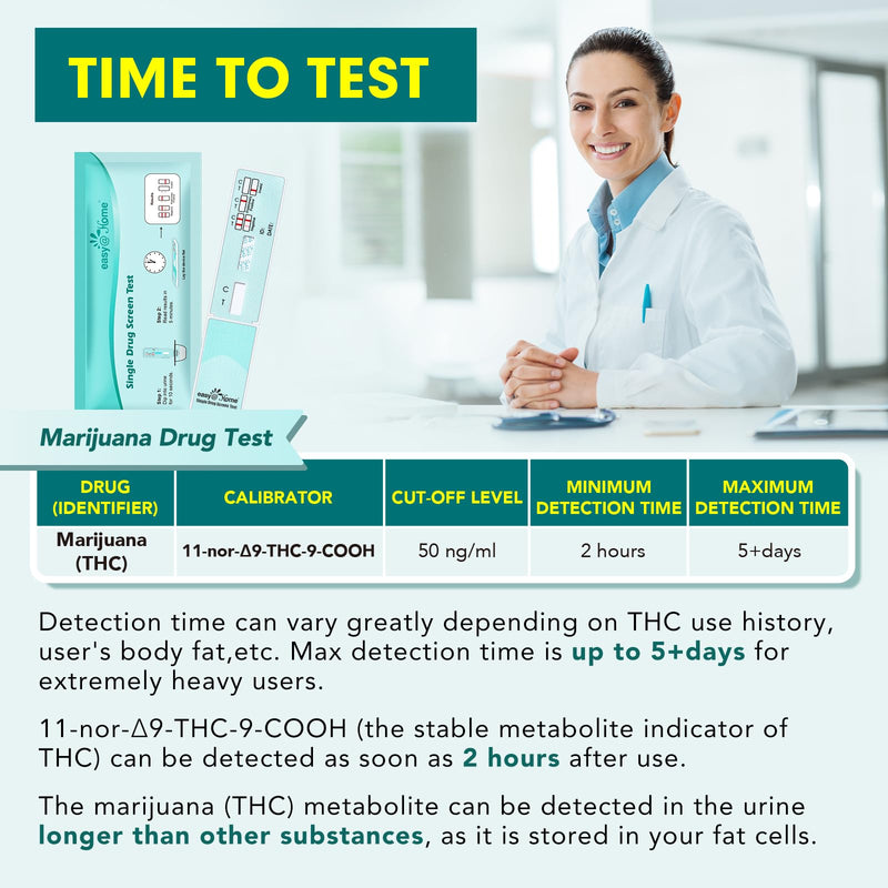 Easy@Home Marijuana Drug Test Kit for Urine - THC Tests for Home Use (10 Pack), Weed Detox Testing Kits with 50 ng/ml Cutoff Level, #EDTH-114 10 Pack
