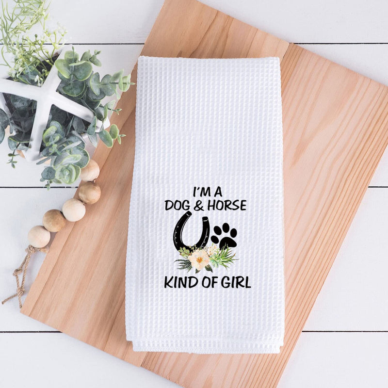 BDPWSS Dog Lover Gifts Horse Kitchen Towels I'm a Dog and Horse Kind of Girl Paw Print Horseshoe Gift for Cowgirl Equestrian (Dog Horse Towel) Dog Horse Towel - BeesActive Australia